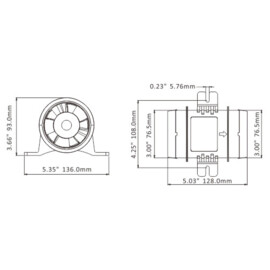 Inline ventilator / Buisventilator, 12V, 400 m3/h (6,7m3/min), Ø 100 mm