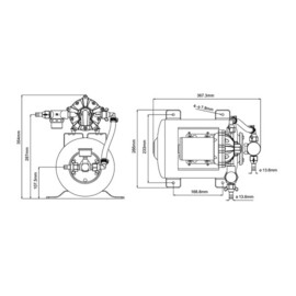 Heavy duty hydrofoorpomp, 12V, 18.9 L/Min, Inschakeldruk 2,8 bar, Uitschakeldruk 4.2 bar, 8L drukvat