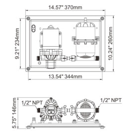 Waterpomp en accumulatortanksysteem, 24V, 11.3 L/Min, Inschakeldruk 2.4 bar, Uitschakeldruk 3.1 bar, 0.75L drukvat