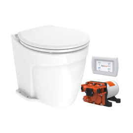 Deluxe elektrisch 24V boottoilet met spoelpomp - Compleet met externe spoelpomp voor aanzuigen van buitenwater of watertank