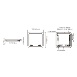 Zwart aluminium vierkant Dekluik - Frame maat 507 mm (19.9\") - Inbouwmaat 442 mm (17.4\")