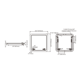 Zwart aluminium vierkant Dekluik - Frame maat 572 mm (22.5\") - Inbouwmaat 507 mm (20\")