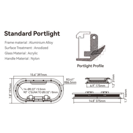 Ovaal Scheepsraam, Zwart geanodiseerd aluminium (Framemaat 397mm x 197mm - Inbouwmaat 375mm x 175mm)