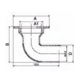 Dekafvoer - 90 graden - 316 RVS - Slangaansluiting Ø 38 mm (1.5 inch) - H: 79 mm (3,11 inch) - spiegelpolijsting - 339,2 g