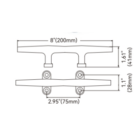 Cleat - 316 Stainless Steel - length 200 mm - mirror polished - weight 256.8 g