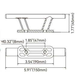 Kikker - 316 RVS  - lengte 150 mm- hoogte 45 mm - voetplaat 90 x 30 mm (3,54\" x 1,18\") - spiegelpolijsting