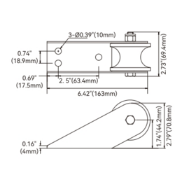 Boegroller - 316 RVS - Spiegelglans - 155 x 51 x 70,8 mm (6,1 x 2 x 2,79 inch)