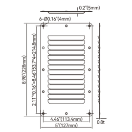 RVS Louvered Vent - 304 roestvrij staal - L: 127 mm (5 inch) x H: 228 mm (8,97 inch) - water- en corrosiebestendig