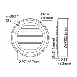 Rundes Lamellenlüftungsgitter - 304 Edelstahl - Ø 100 mm (4 inch) - langlebig, korrosionsbeständig