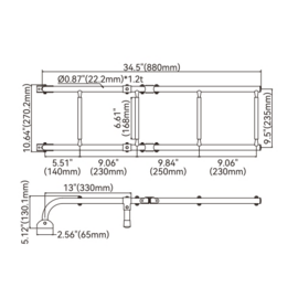 Opvouwbare Ladder - 316 RVS - 4 treden (2+2) - L: 880 mm (34,5 inch) / ingeklapt 450 mm (18 inch) - B: 235 mm (9,5 inch)