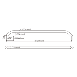 Ovale Handreling - 304 RVS - met draadeind M8 x 50 mm - lengte 610 mm (24 inch) - water- en corrosiebestendig - gewicht 444 g