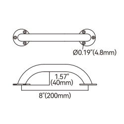 Ronde Handreling met ronde voet - 316 RVS - Ø 22 mm (0,87 inch) - lengte 200 mm (8 inch) - gewicht 217,6 g