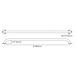 Ronde Handreling met ronde voet - 316 RVS - Ø 22 mm (0,87 inch) - lengte 800 mm (32 inch) - gewicht 560 g