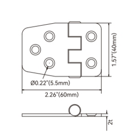 Scharnier gestanst - 316 RVS - 40 x 60 x 2 mm (1,57 x 2,36 x 0,08 inch) - gewicht 47 g
