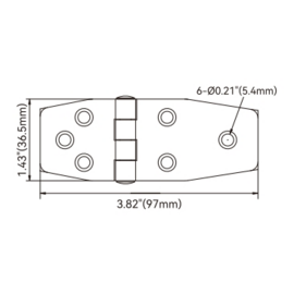 Scharnier gestanst - 316 RVS - 36,5 x 97 mm (1,43 x 3,82 inch) - gewicht 80 g