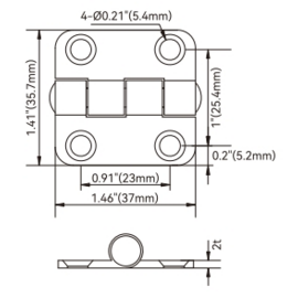 Scharnier gestanst - 316 RVS - 36,5 x 35,7 mm (1,43 x 1,41 inch) - gewicht 30 g