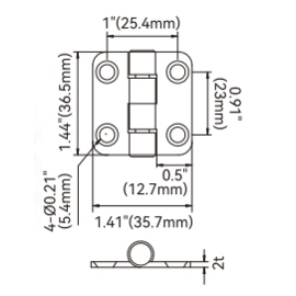 Hinge With Cover - 316 stainless steel - 40 x 40 x 2 mm (1.57 x 1.57 x 0.08 inch) - weight 50 g