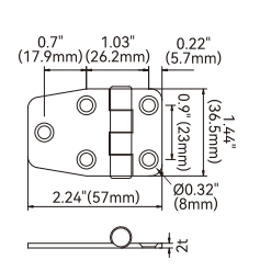 Scharnier met kap - 316 RVS - 40 x 59 x 2 mm (1,57 x 2,32 x 0,08 inch) - gewicht 80 g