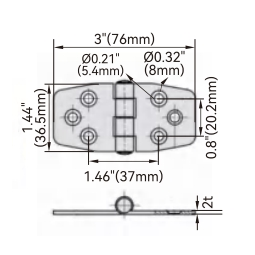 Scharnier met kap - 316 RVS - 40 x 76 mm (1,57 x 3 inch) - gewicht 100 g