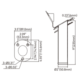 Hengelhouder - RVS - flush mount - 30° flens - binnendiameter 50 mm - lengte 230 mm - spiegelpolijsting