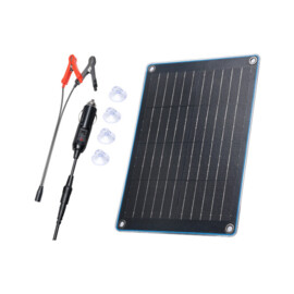 Compact Zonnepaneel (31.7 x 21.1 x 0.23 cm) geleverd met accu klemmen en Sigarettenaanstekerplug, 10W, 19.3V VOC, 0.66A ISC