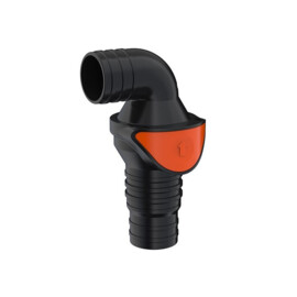 Terugslagklep, 90° graden hoek, 32-38 mm (1¼\"-1½\") naar 32 mm (1¼\") slang aansluitingen - quick connect sluiting - waterpomp