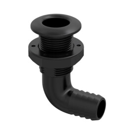Haakse huiddoorvoer (90° graden) - zwart kunststof (nylon versterkt) - slangaansluiting 19 mm (3/4) - met terugslagklep