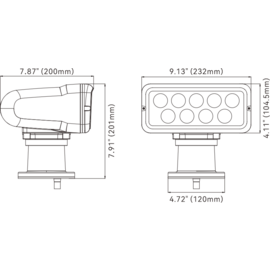 LED Searchlight rectangular – White 5000K – 1000 m beam – Wired surface-mount remote – Aluminum housing – 12/24V – IP65